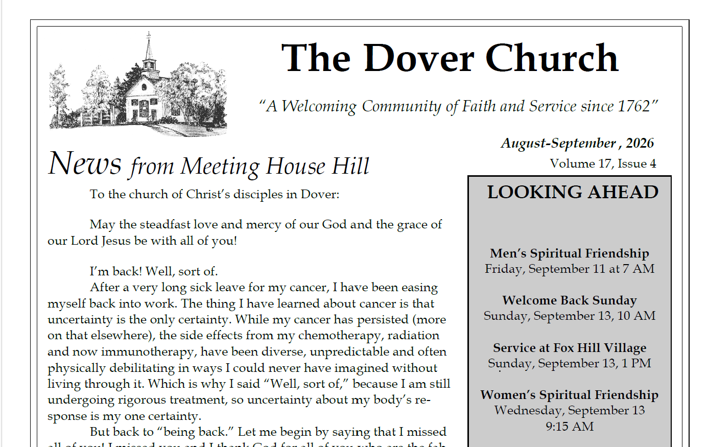 August & September Newsletter